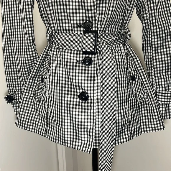 Checkered A-Line Mini Trench Coat or Mini Dress with tie sinch and 4 buttons - Picture 3 of 5